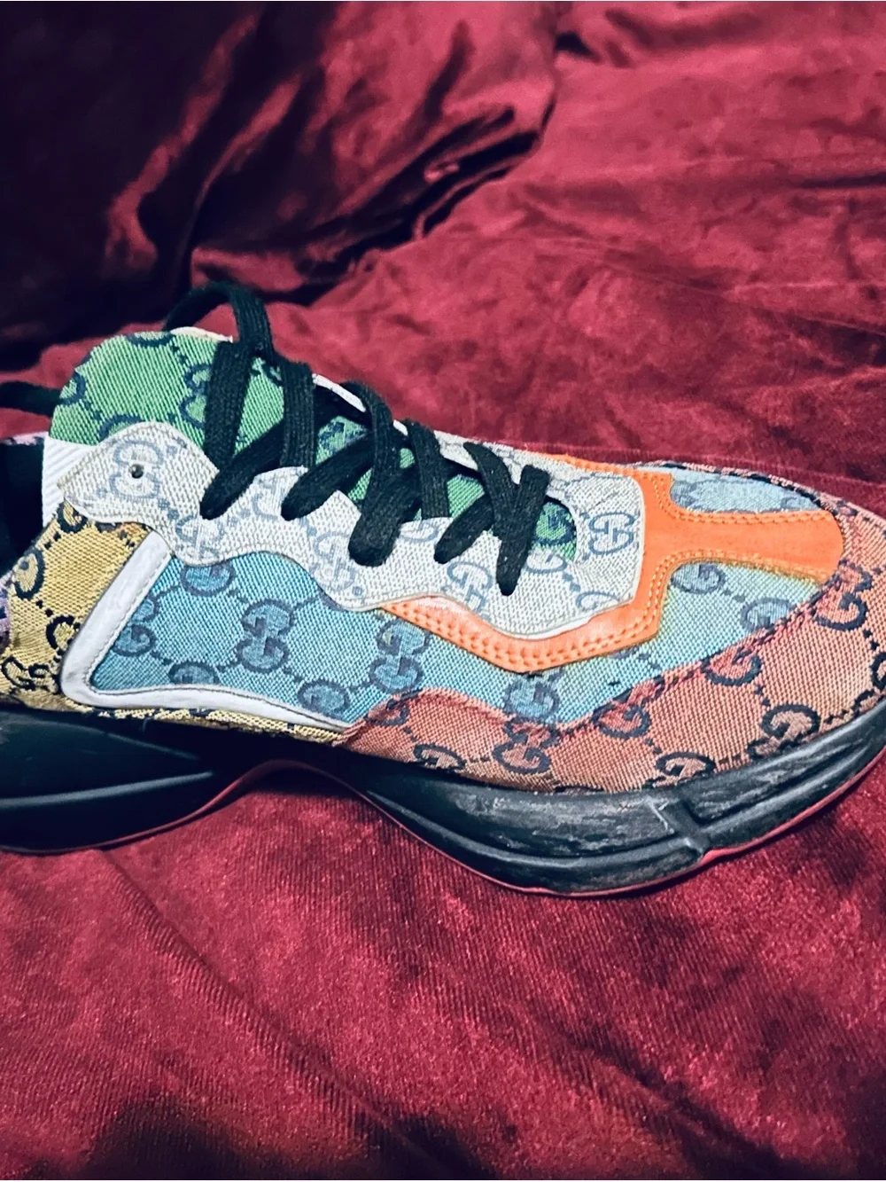Gucci Kids GG Canvas Sneakers in Orange, Green, Blue and Black